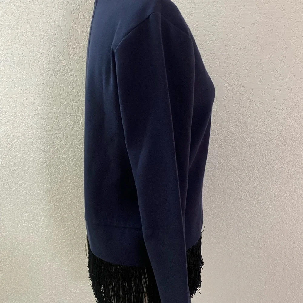 J Crew Navy‎ Blue Sweatshirt Women’s  Crew Neck With Fringes Details Size XS